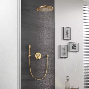 Palarie si brat de dus Grohe Rainshower Cosmopolitan 310 auriu periat Cool Sunrise 1 functie - Img 2