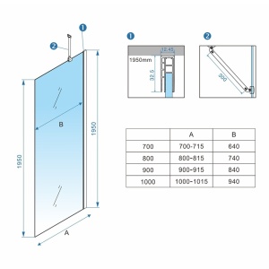 Paravan de dus Walk-in din sticla 6 mm cu rame aurii 70 x 195 cm - Img 6