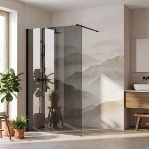 Paravan de dus walk-in Rea Flexi, 100 x 195 cm, sticla gri 8 mm, profil negru mat - Img 3