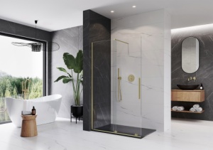 Perete de dus walk-in glisant Veldman Prima 100 x 195 cm, auriu periat, sticla securizata 8 mm - Img 4