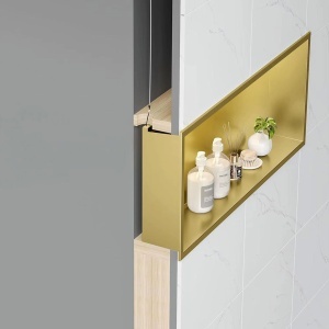 Raft de baie incastrat in perete, cu LED, 30 x 60 cm, Brush Gold - Img 6