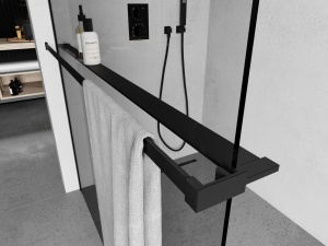 Raft pentru perete dus cu bara pentru prosop, negru 140cm - Img 3