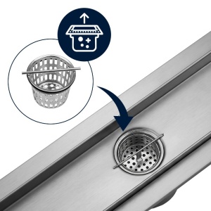Rigola de dus liniara DL05 inox 100 cm cu gratar reversibil 2 in 1 si sifon rotativ 360 - Img 5
