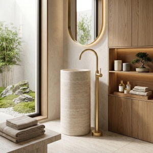Robinet pentru lavoar freestanding Rea Lungo Gold - Img 3