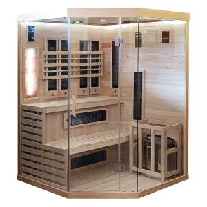 Saună finlandeză și cu infraroșu pentru interior, 150x150x200 cm, încălzitor electric 6 kW, piatră de sare inclusă - Img 2