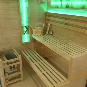 Sauna uscata finlandeza cu soba 6kW si cromoterapie pentru 3 persoane TS3 Black 150 x 140 x 190 cm - Img 5