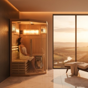 Sauna uscata finlandeza cu temperatura inalta si soba Harvia 3.5kW, Kemi 120 x 120 cm pentru 2 persoane - Img 2