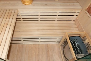 Sauna uscata MO-EA4S cu aragaz HARVIA 6 kW, piatra de sare si izolatie de perete 180x160x200 cm - Img 12