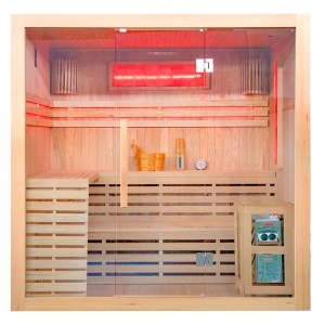 Saună uscată MO-EA4S XL cu soba Harvia 8 KW, piatră de sare și izolație de perete 200 x 180 x 200 cm