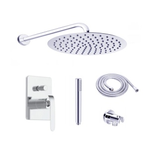 Set Baterie Dus 2 Functii PRO CONCEALED Crom, Montaj In Perete, Para Rotunda Tip Ploaie 20-40 Cm, 2 Functii De Curgere A Apei, Finisaj Crom - Img 1