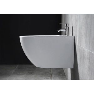 Set Bideu REA CARLO MINI Si Vas WC REA CARLO FLAT MINI GOLD EDGE RIMLESS, Montaj Suspendat, Ceramica Sanitara, Capac Soft-Close Inclus, Alb/Auriu - Img 6