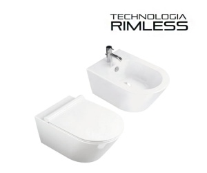 Set Bideu si Vas WC PRO MOUSE SONET 50cm RIMLESS, montaj suspendat, ceramica sanitara, Capac Soft-Close inclus - Img 1