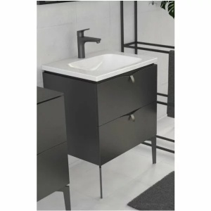 Set dulap baza suspendat cu lavoar compozit Oristo Siena Amelia negru mat 60 cm - Img 3