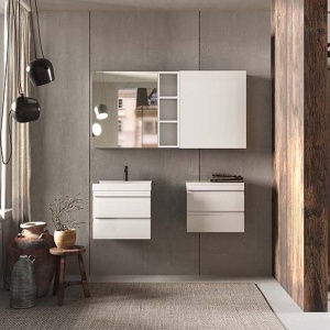 Set mobilier baie suspendat cu lavoar Kolpasan Naomi alb 50 cm - Img 3
