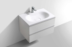 Set mobilier baie suspendat Kuma Annemarie alb lucios 75 x 48 x 50 cm cu lavoar compozit si 2 sertare - Img 2