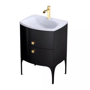 Set mobilier baie suspendat Oristo Louis negru 4 sertare cu lavoar dublu alb mat 144 cm - Img 6