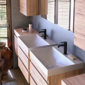 Set mobilier suspendat cu lavoar Kolpasan Naomi 50 x 40 cm natural wood - Img 2