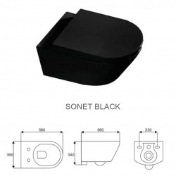 Set Vas WC PRO GEBERIT, Montaj Suspendat, Ceramica Sanitara, Vas WC SONET BLACK RIMLESS + Capac Soft-Close STANDARD Inclus + Cadru + Clapeta - Img 2
