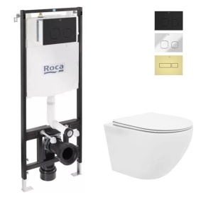 Set vas WC Vera Alfonzo Rimless ,cu cadru ROCA si clapeta la alegere - Img 1