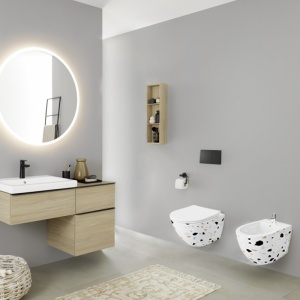 Set WC suspendat rimless cu capac inclus Spectrum Trendi Stone 35.5 x 51.5 cm alb mozaic - Img 4
