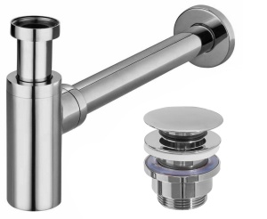 Sifon de scurgere universal+ ventil klik-klak, sistem Push-up, finisaj Crom - Img 1