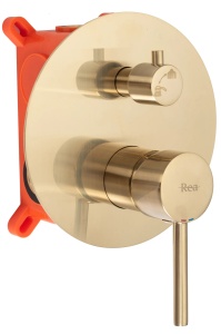 Sistem Complet De Dus REA LUNGO GOLD BRUSHED + BOX, Montaj In Perete, Para Rotunda Tip Ploaie 25x25 Cm, 2 Functii , Auriu Nichelat - Img 7