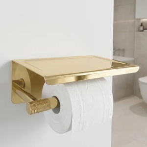 Suport pentru hârtie igienică cu poliță Rea 6613 Modern Gold - Img 3