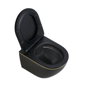 Vas de toaleta suspendat Mizu Black Matt&Gold, rimless, cu capac din duroplast cu softclose - Img 10