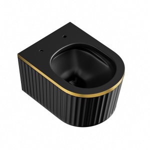 Vas de WC suspendat Luma Black Matt - Gold Brush cu caneluri – rimless, capac soft close - Img 5