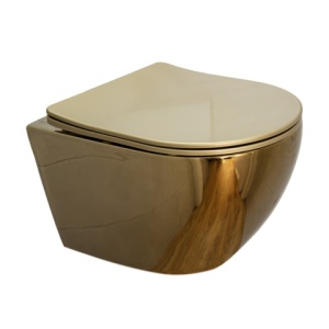 Vas Wc MIZU-GL-BL-RIM-03, montaj suspendat, capac softclose inclus, culoare auriu lucios - Img 7
