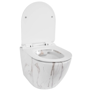 Vas WC REA CARLOS AIAX, Suspendat, Ceramica Sanitara, 49.5 x 37 x 32 cm, Alb imitatie piatra - Img 3