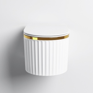 Vas WC suspendat alb cu rama aurie, rimless si capac cu soft close Luma - Img 4