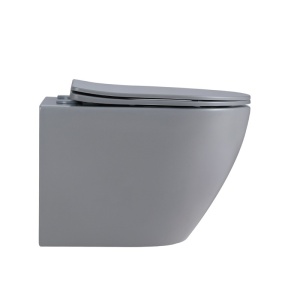 Vas WC suspendat Flow Tornado Grey Matt, rimless cu capac soft close duroplast - Img 3