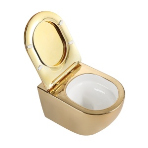 Vas WC suspendat Mizu Tornado Gold & White, rimless cu capac softclose - Img 7