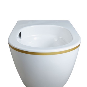 Vas WC suspendat Mizu Tornado White&Gold, rimless cu capac softclose din duroplast - Img 5