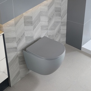 Vas WC suspendat Peak Grey Matt, rimless cu capac soft close duroplast - Img 5