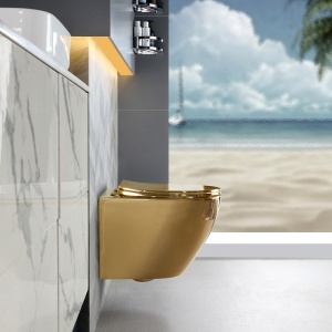 Vas WC suspendat Tornado Flow Gold, interior alb rimless cu capac softclose - Img 9