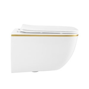 Vas WC suspendat Yuzu Tornado White & Gold, rimless cu capac softclose - Img 3