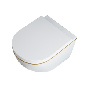 Vase de toaleta suspendat Peak White&Gold, rimless cu capac softclose - Img 5