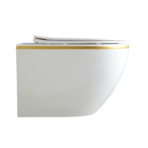 Vase de toaleta suspendat Peak White Matt&Gold, rimless cu capac softclose - Img 5