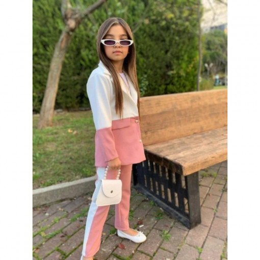 Compleu Elegant, 4 Piese, Sacou, Bluza, Pantaloni si Gentuta, Pentru Fete, 4-14 ani