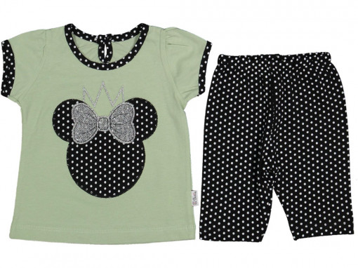 Compleu tricou si pantalon pentru copii, Minnie, verde, 9-24 luni