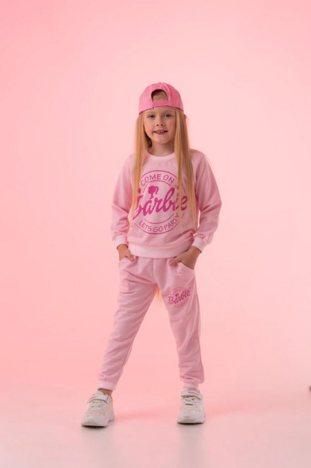 Trening Barbie Party Roz Deschis, 3 Piese, Hanorac, Pantaloni si Sepcuta, Pentru Fete, 5-9 Ani