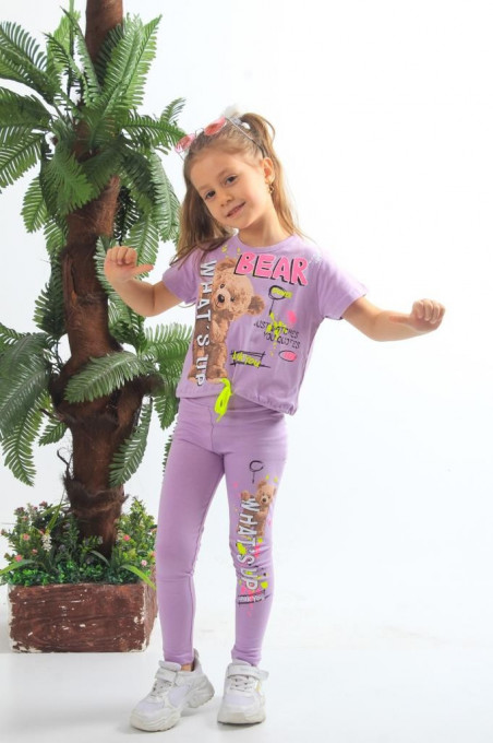 TRICOU SI COLANTEI BEAR PENTRU FETITE, 100% BUMBAC MOV