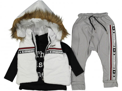Compleu 3 piese, Embrance, Vesta, Bluza si Pantaloni, Pentru Copii. Gri