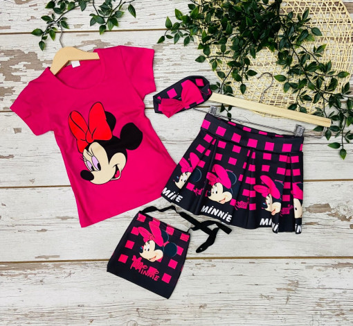 Compleu 4 piese Minnie Mouse pentru Fetite, Roz, 4-8 ani