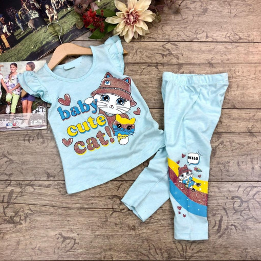 Compleu Turcoaz, Baby Cute, 100% Bumbac, Pentru Fete, 1-4 ani