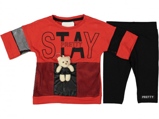 Compleu Stay Pretty pentru fetite, 100% Bumbac Rosu