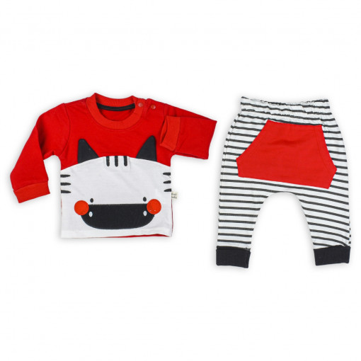 Compleu zebra 2 piese pentru bebelusi, bumbac, rosu
