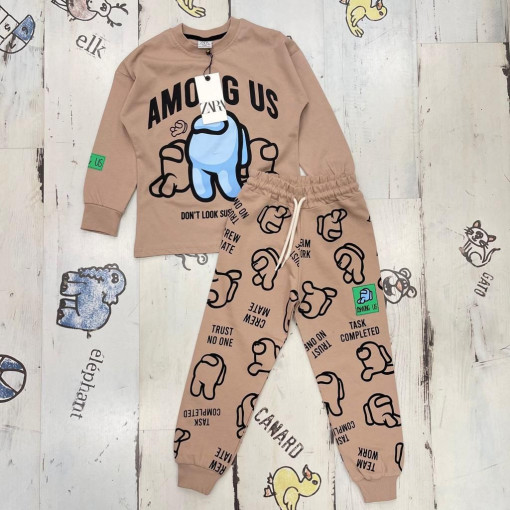 Trening Crem, Among Us, 2 Piese, Bluza si Pantaloni, Pentru Copii, Bumbac 100%, 3-7 ani